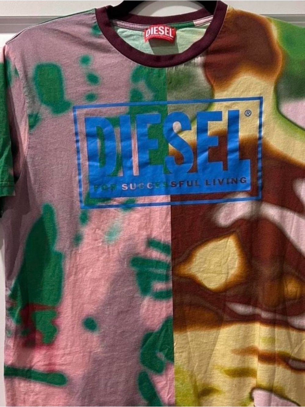 Diesel Red Logo Tee with Green and Burgundy Accents
